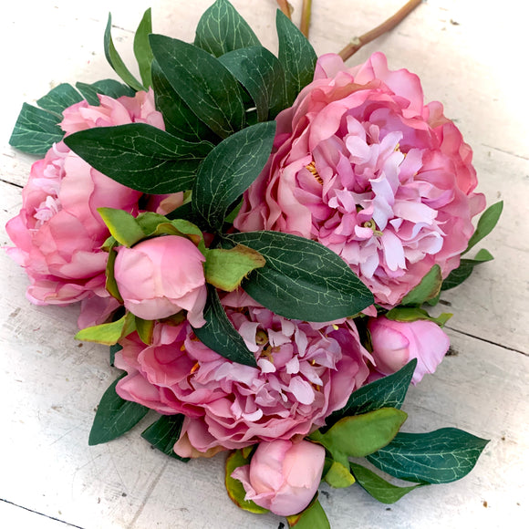 Faux Peony Double Head Stem Pink
