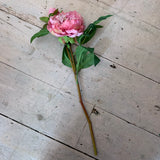 Faux Peony Double Head Stem Pink