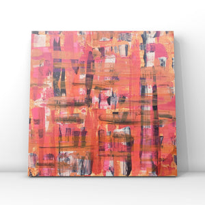 Modern Tartan Pink & Orange- Original Acrylic Abstract Art On Canvas